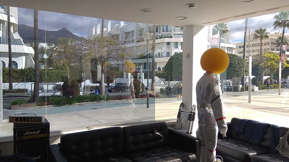 Anti-glare window film on a showroom glass frontage in Fuengirola